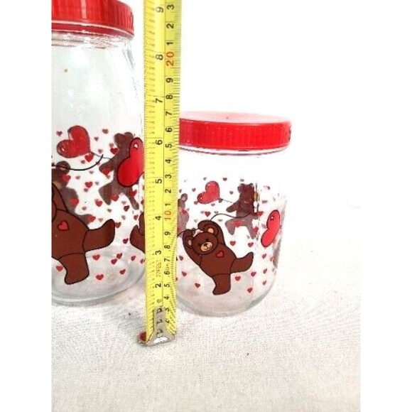 Vintage 2 Glass Teddy Bears w/ Balloons Jar Screw Top Lid Made in France cookie - Picture 3 of 7